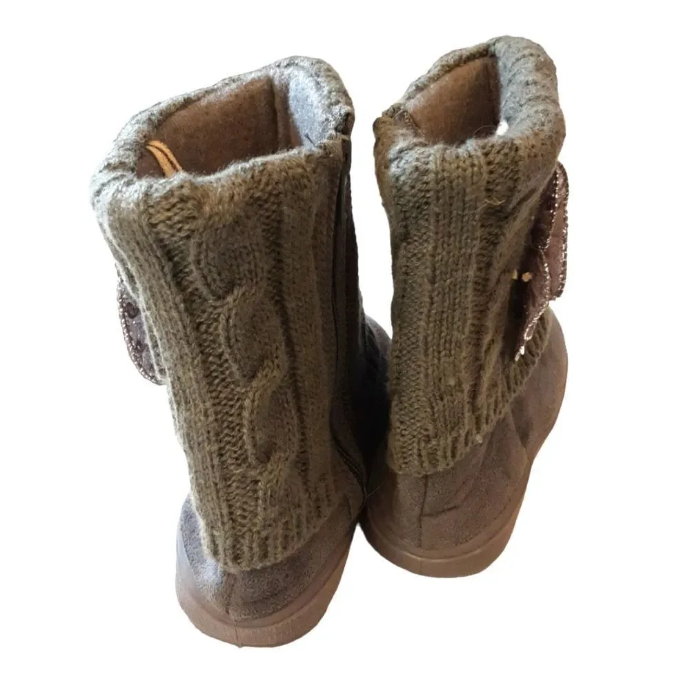 Boots For Little‎ Girls Suede Cable Knit Fabric Rose Sequins Size 10 New